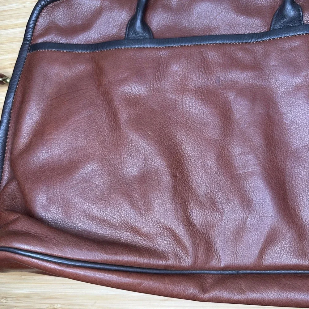 Mowen Leather Designs Messenger Briefcase Bag Brown Black Leather Academia GUC - Picture 4 of 16